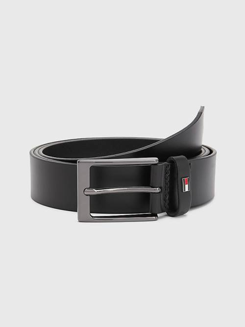 Black Tommy Hilfiger Layton Flag Plaque Leather Men\'s Belts | TH821ZGW