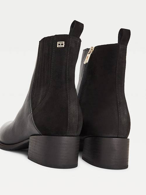 Black Tommy Hilfiger Leather And Suede Zip-Up Ankle Women's Boots | TH385OLT