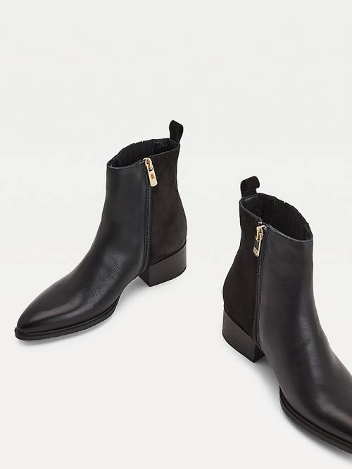 Black Tommy Hilfiger Leather And Suede Zip-Up Ankle Women's Boots | TH385OLT