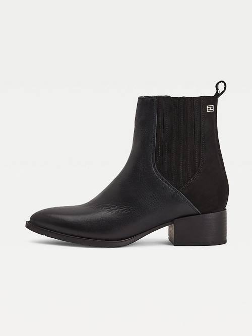 Black Tommy Hilfiger Leather And Suede Zip-Up Ankle Women's Boots | TH385OLT