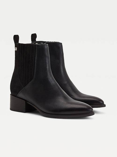 Black Tommy Hilfiger Leather And Suede Zip-Up Ankle Women\'s Boots | TH385OLT