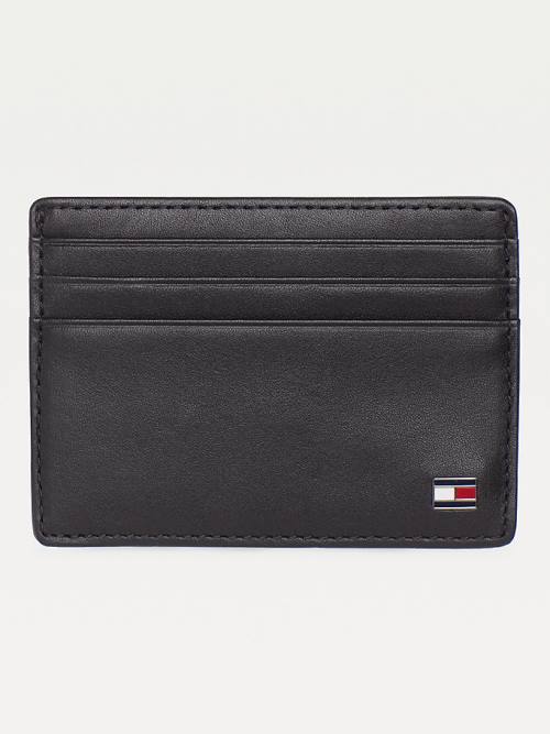 Black Tommy Hilfiger Leather Card Holder Men\'s Wallets | TH735TWD