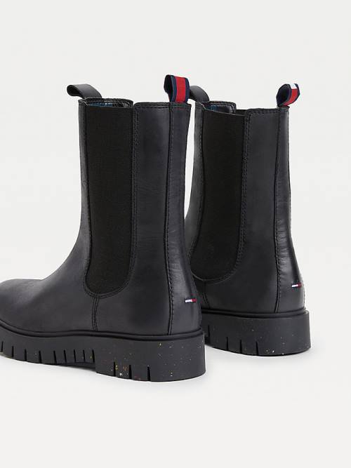 Black Tommy Hilfiger Leather Cleat Chelsea Women's Boots | TH541VBF