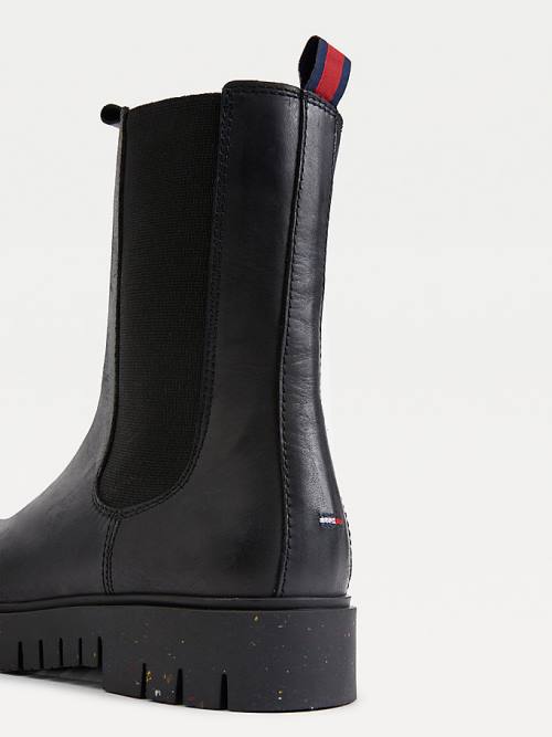 Black Tommy Hilfiger Leather Cleat Chelsea Women's Boots | TH541VBF