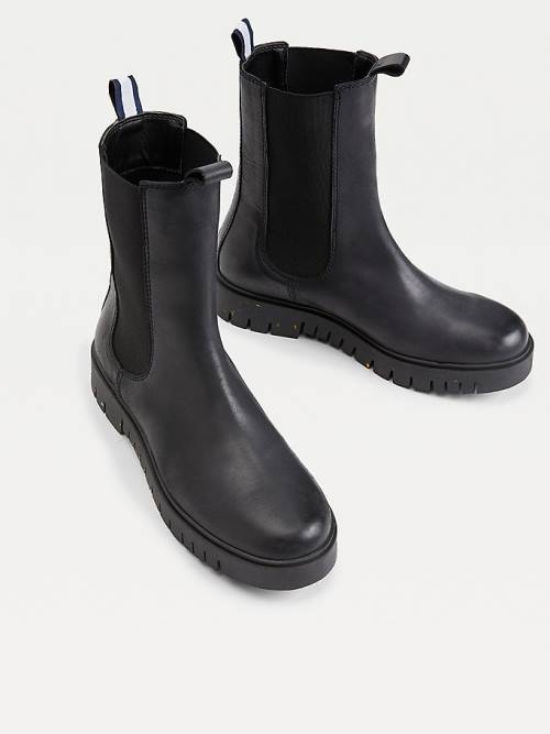 Black Tommy Hilfiger Leather Cleat Chelsea Women's Boots | TH541VBF