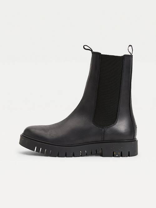 Black Tommy Hilfiger Leather Cleat Chelsea Women's Boots | TH541VBF