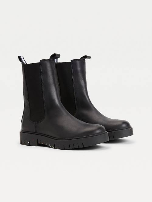 Black Tommy Hilfiger Leather Cleat Chelsea Women\'s Boots | TH541VBF