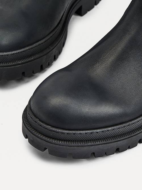 Black Tommy Hilfiger Leather Cleat Chelsea Men's Boots | TH908GDJ