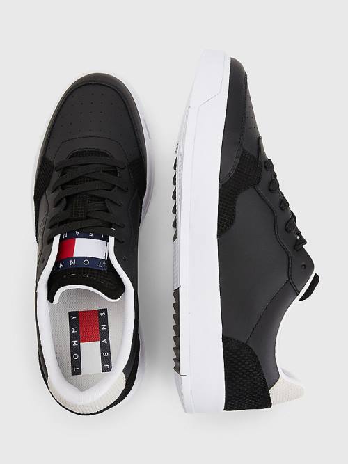 Black Tommy Hilfiger Leather Cupsole Men's Sneakers | TH098GNB