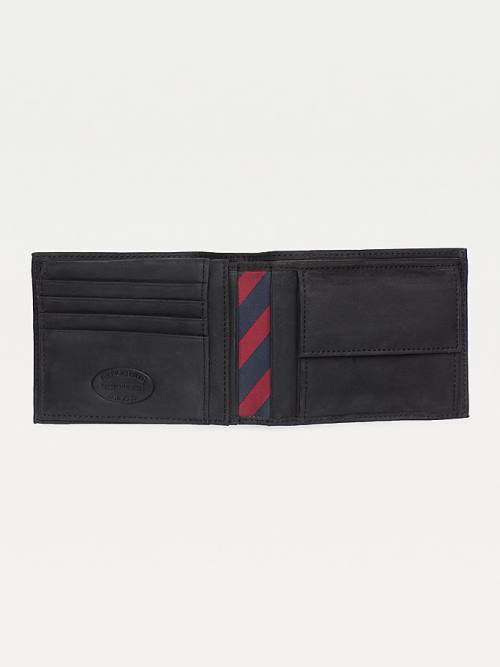 Black Tommy Hilfiger Leather Flap Men's Wallets | TH134TLS