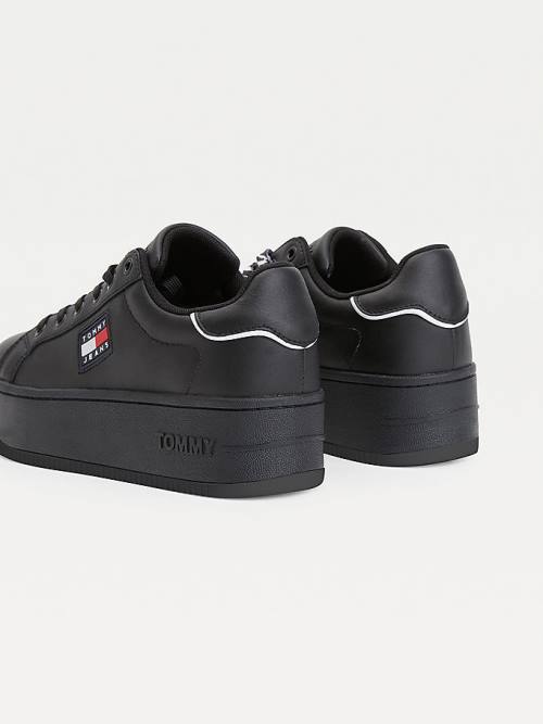 Black Tommy Hilfiger Leather Flatform Cupsole Women's Sneakers | TH321VLQ