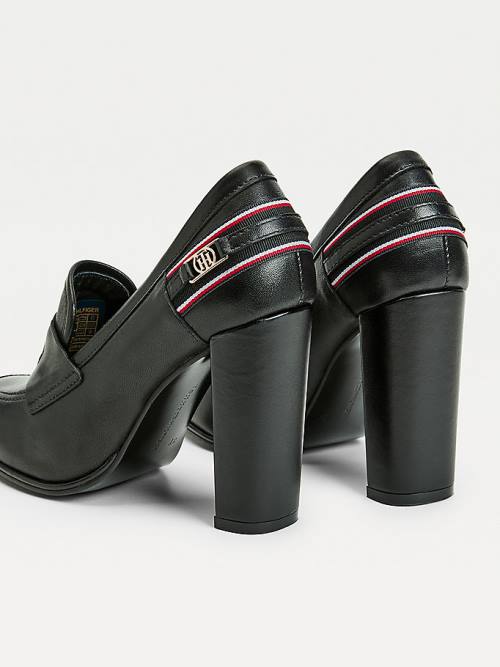 Black Tommy Hilfiger Leather High Court Shoes Women's Heels | TH825TWO