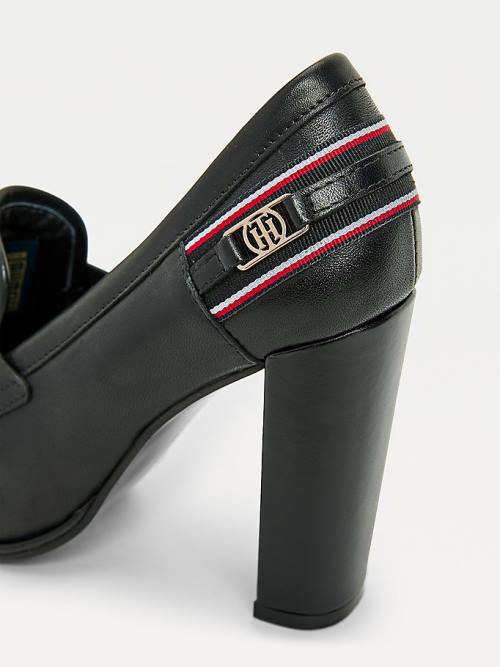 Black Tommy Hilfiger Leather High Court Shoes Women's Heels | TH825TWO