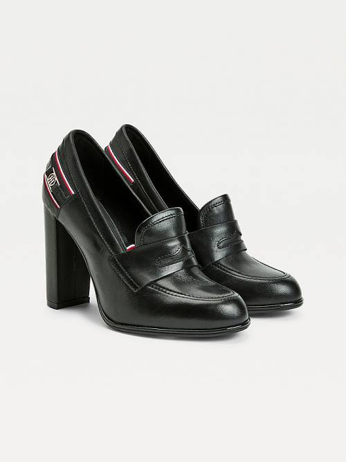 Black Tommy Hilfiger Leather High Court Shoes Women\'s Heels | TH825TWO