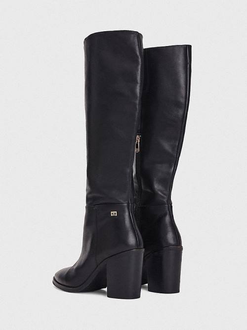 Black Tommy Hilfiger Leather Long High Heel Women's Boots | TH328ETA