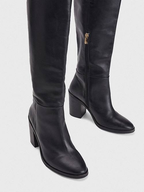 Black Tommy Hilfiger Leather Long High Heel Women's Boots | TH328ETA