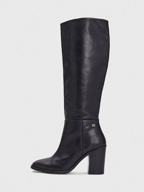 Black Tommy Hilfiger Leather Long High Heel Women's Boots | TH328ETA