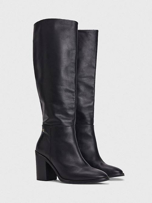 Black Tommy Hilfiger Leather Long High Heel Women\'s Boots | TH328ETA