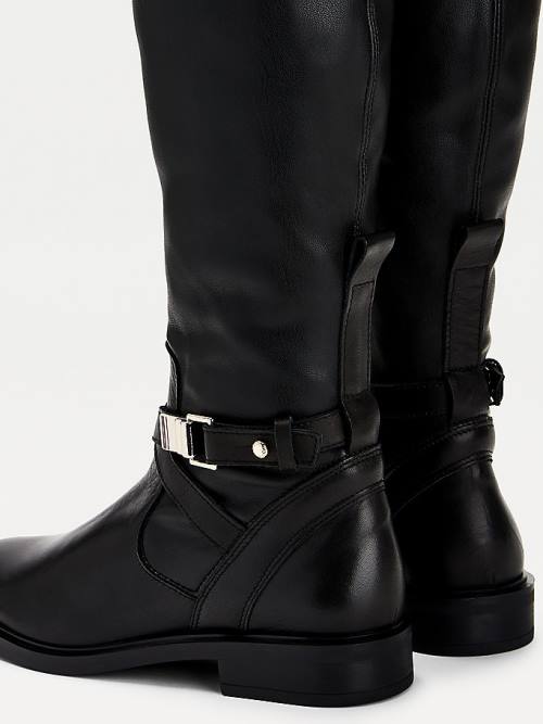 Black Tommy Hilfiger Leather Metal Buckle Over-Knee Women's Boots | TH478UVS