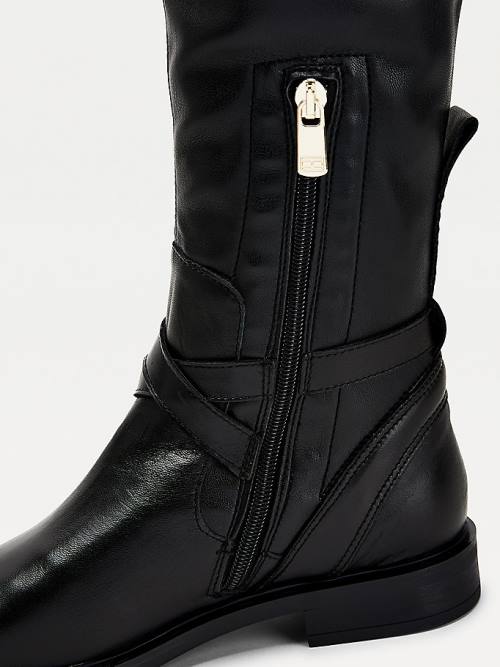 Black Tommy Hilfiger Leather Metal Buckle Over-Knee Women's Boots | TH478UVS