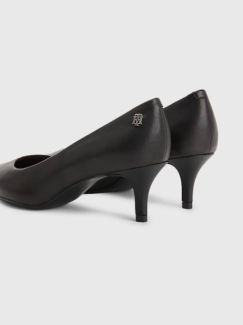 Black Tommy Hilfiger Leather Mid Pumps Women's Heels | TH904ULV