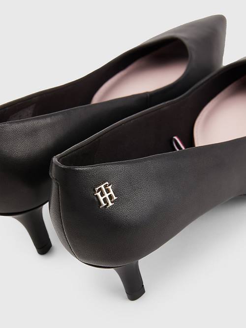 Black Tommy Hilfiger Leather Mid Pumps Women's Heels | TH904ULV