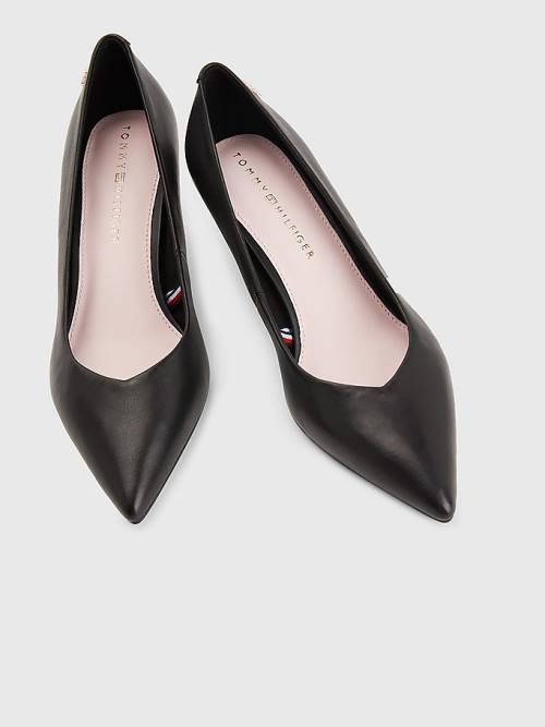 Black Tommy Hilfiger Leather Mid Pumps Women's Heels | TH904ULV