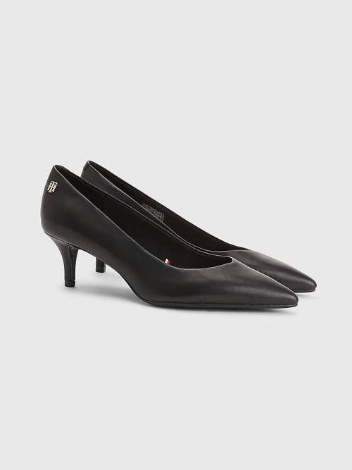 Black Tommy Hilfiger Leather Mid Pumps Women\'s Heels | TH904ULV