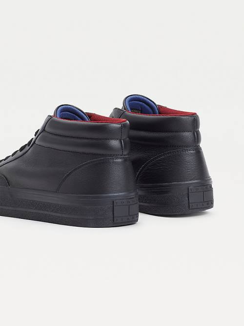 Black Tommy Hilfiger Leather Mid Skate Men's Sneakers | TH431HQA