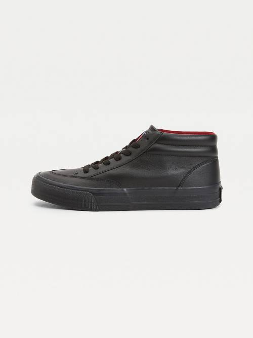 Black Tommy Hilfiger Leather Mid Skate Men's Sneakers | TH431HQA