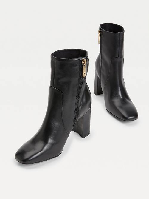 Black Tommy Hilfiger Leather Monogram High Heel Women's Boots | TH987YJL