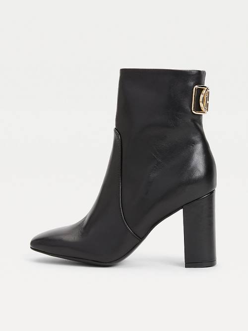 Black Tommy Hilfiger Leather Monogram High Heel Women's Boots | TH987YJL