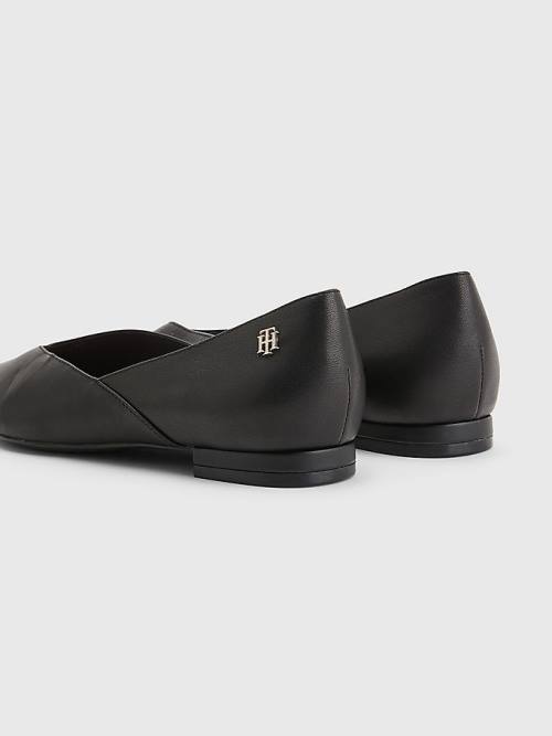 Black Tommy Hilfiger Leather Pointed Women's Ballerina | TH915ICW