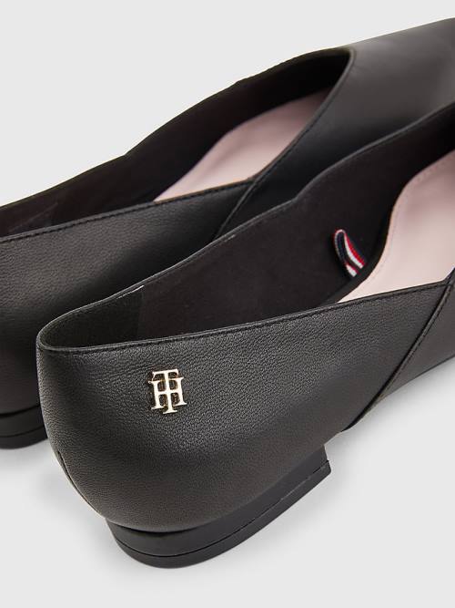 Black Tommy Hilfiger Leather Pointed Women's Ballerina | TH915ICW