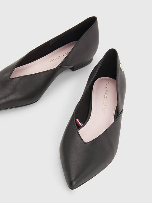 Black Tommy Hilfiger Leather Pointed Women's Ballerina | TH915ICW