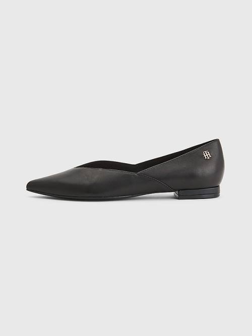 Black Tommy Hilfiger Leather Pointed Women's Ballerina | TH915ICW