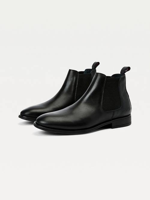 Black Tommy Hilfiger Leather Texture Mix Chelsea Men's Boots | TH296FCV