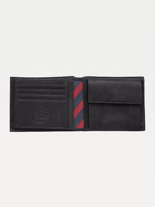 Black Tommy Hilfiger Leather Trifold Men's Wallets | TH672XVC