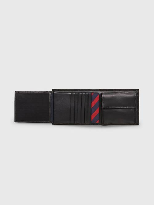 Black Tommy Hilfiger Leather Trifold Men's Wallets | TH672XVC