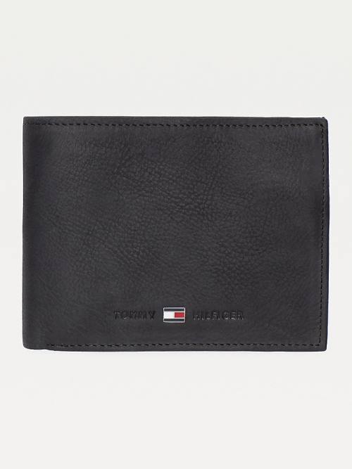 Black Tommy Hilfiger Leather Trifold Men\'s Wallets | TH672XVC