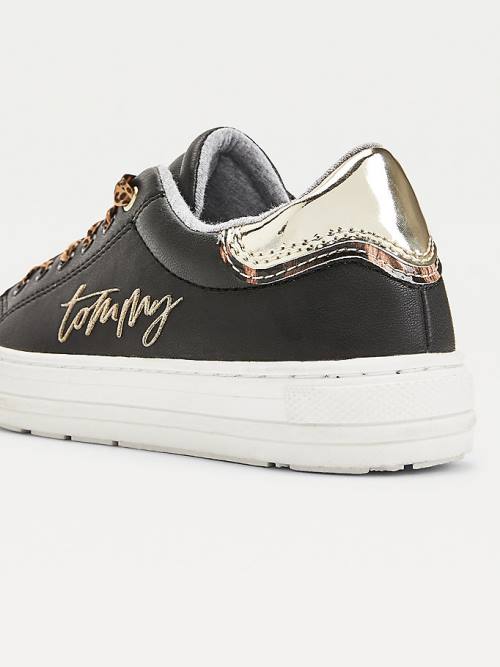 Black Tommy Hilfiger Leopard Low-Top Girls' Sneakers | TH876ATD