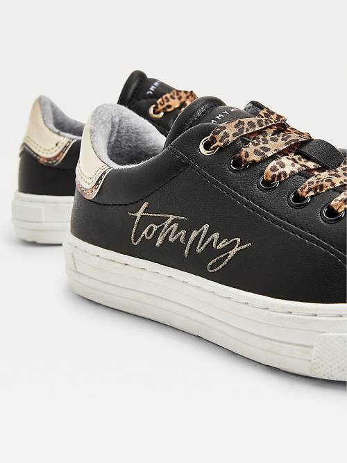 Black Tommy Hilfiger Leopard Low-Top Girls' Sneakers | TH876ATD