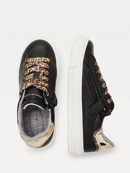 Black Tommy Hilfiger Leopard Low-Top Girls' Sneakers | TH876ATD