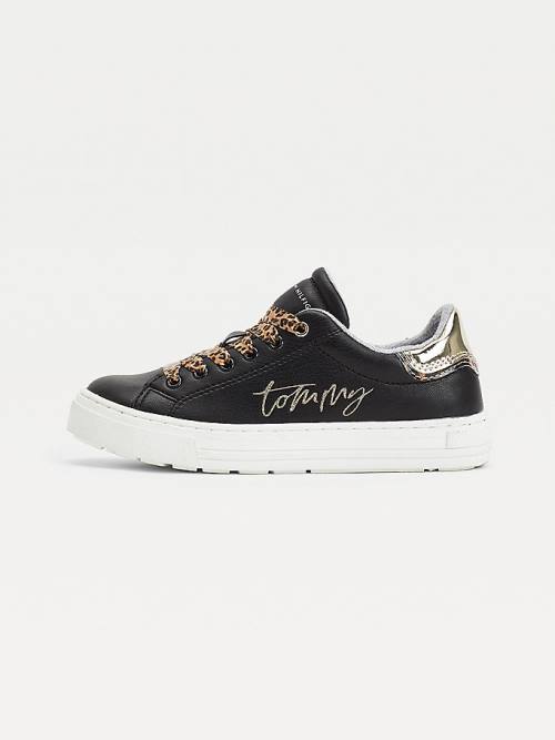 Black Tommy Hilfiger Leopard Low-Top Girls' Sneakers | TH876ATD