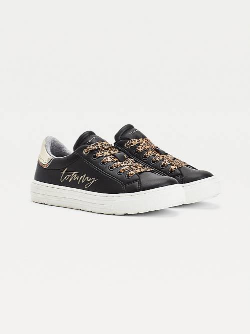 Black Tommy Hilfiger Leopard Low-Top Girls\' Sneakers | TH876ATD