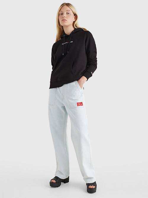 Black Tommy Hilfiger Linear Logo Women's Hoodie | TH940DSL