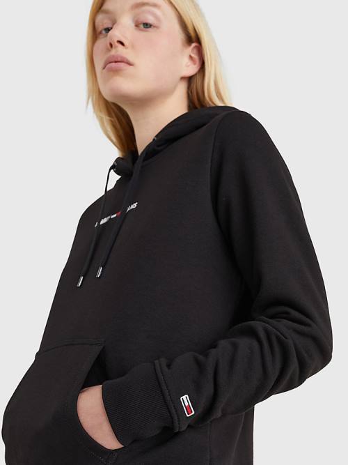 Black Tommy Hilfiger Linear Logo Women's Hoodie | TH940DSL