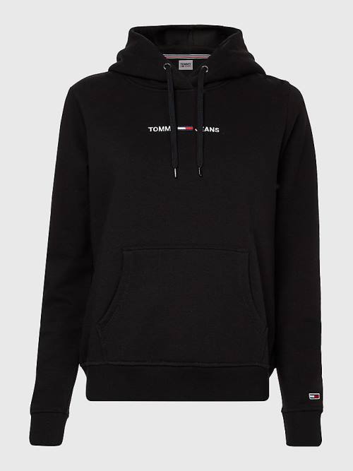 Black Tommy Hilfiger Linear Logo Women's Hoodie | TH940DSL