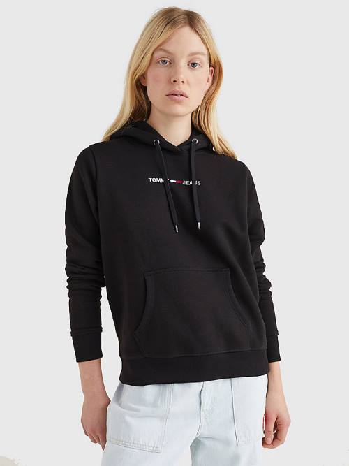 Black Tommy Hilfiger Linear Logo Women\'s Hoodie | TH940DSL