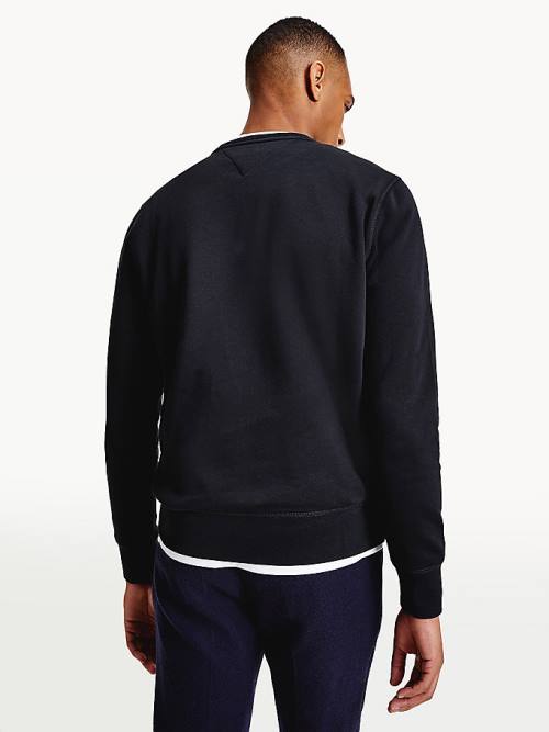 Black Tommy Hilfiger Logo Crew Neck Men's Sweatshirts | TH672VKA